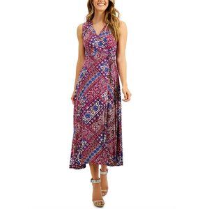 Calvin Klein Mosaic Print Patchwork Faux-Wrap A-Line Maxi Dress w/Tie Size 14